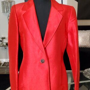 LINDA ALLARD ELLEN TRACY 100% SILK RED MID LENGTH JACKET SIZE 6